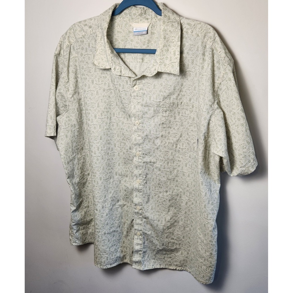 Columbia Men's Button Up Shirt XXL Camping Print Short Sleeve Casual Outdoors...